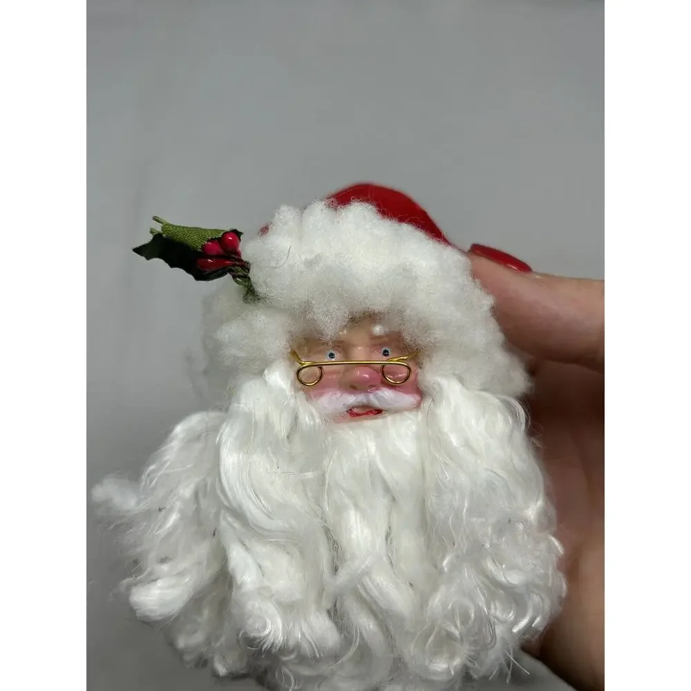 Vintage Santa‎ Christmas Napkin Rings Cloth Plastic Face Set of 2